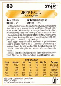 1991 Jockey Star Jockeys #83 Jeff Faul Back